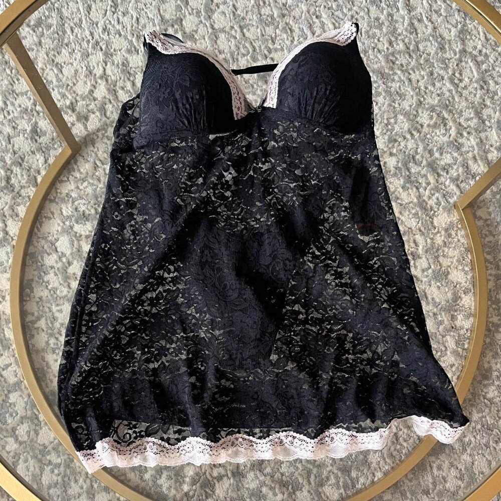 NWT Gilligan & O'Malley Teddy Panty Set Lingerie Sexy Black Lace Sheer, Large